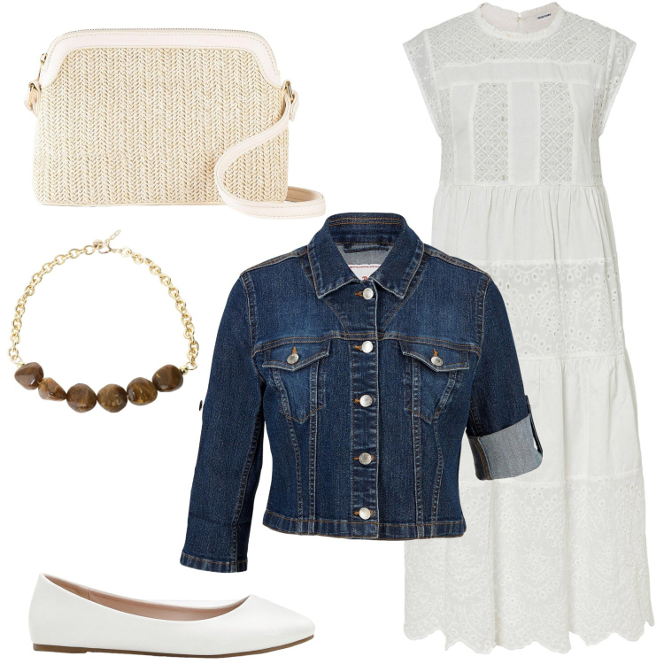 Outfit donna - Romantica. Stile Romantica per Tutti i giorni. Abbinamento con vestiti midi/longuette, borse a tracolla, ballerine, blazer, collane.
