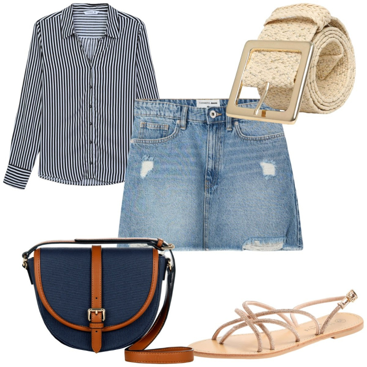 Outfit donna - Total look #2209354. Stile Trendy per Tutti i giorni. Abbinamento con sandali, minigonne, camicie, cinture, borse a tracolla.