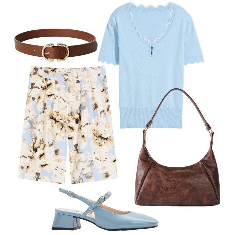 Outfit donna - Bermuda eleganti e seta al lavoro. Stile Glamour per Ufficio. Abbinamento con borse a mano, décolleté, maglieria, bermuda, cinture.