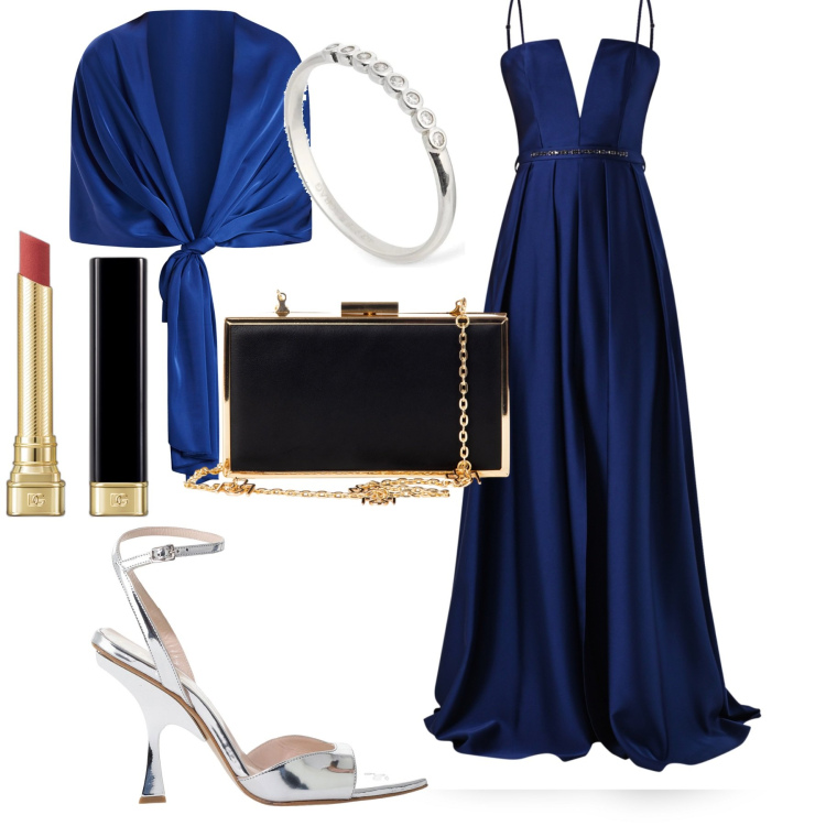 Outfit donna - Rinascimento. Stile Chic per Cerimonia. Abbinamento con rossetti, pochette, vestiti lunghi, stole, décolleté, anelli.