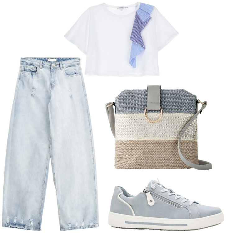Outfit donna - Total look #2209405. Stile Basic per Tutti i giorni. Abbinamento con sneakers, borse a tracolla, t-shirt, jeans.
