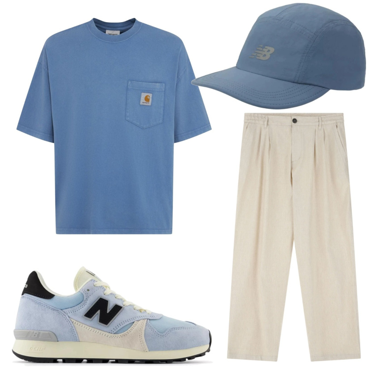 Outfit uomo - La t-shirt oversize monocromatica. Stile Casual per Tutti i giorni. Abbinamento con sneakers, cappelli con visiera, pantaloni, t-shirt.