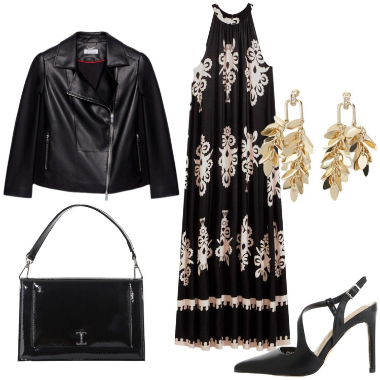 Outfit donna - Total look #2209455. Stile Etnico per Serata fuori. Abbinamento con vestiti, borse a tracolla, décolleté, orecchini, blazer.