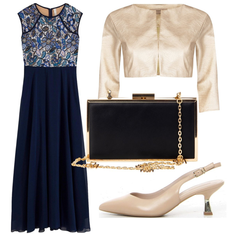 Outfit donna - La giacchina dorata. Stile Bon Ton per Cerimonia. Abbinamento con vestiti lunghi, bolero, pochette, décolleté.