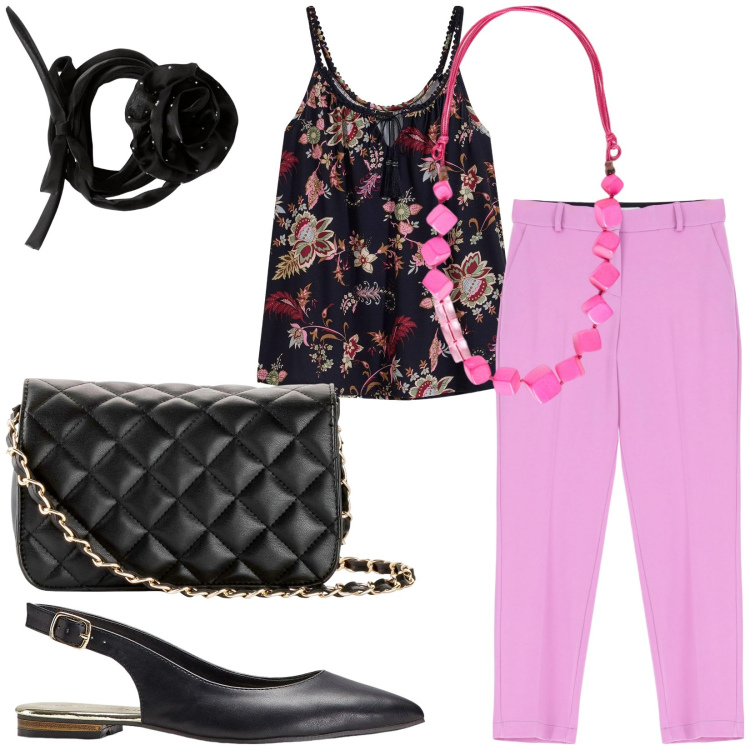 Outfit donna - Total look #2209528. Stile Casual per Ufficio. Abbinamento con top, ballerine, borse a tracolla, collane, pantaloni, collane.