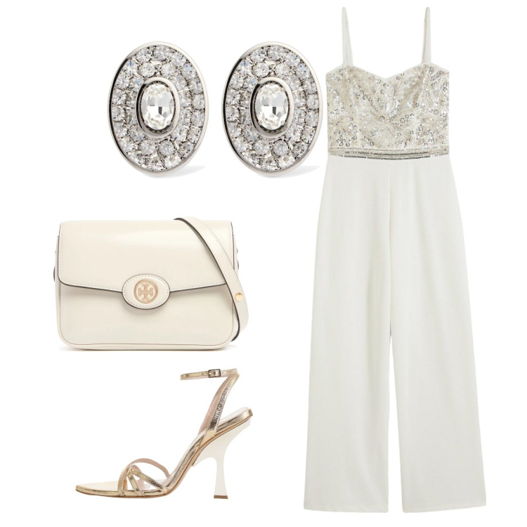 Outfit donna - Mi sposo in Comune. Stile Chic per Cerimonia. Abbinamento con tute, sandali col tacco, borse a spalla, orecchini.
