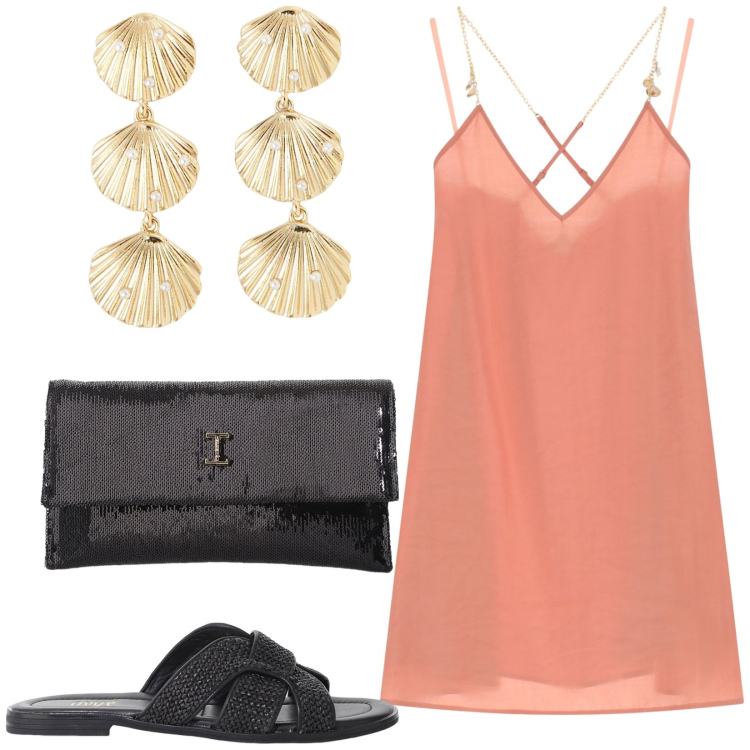 Outfit donna - Total look #2209535. Stile Chic per Serata fuori. Abbinamento con orecchini, vestiti corti, borse a tracolla, sandali.