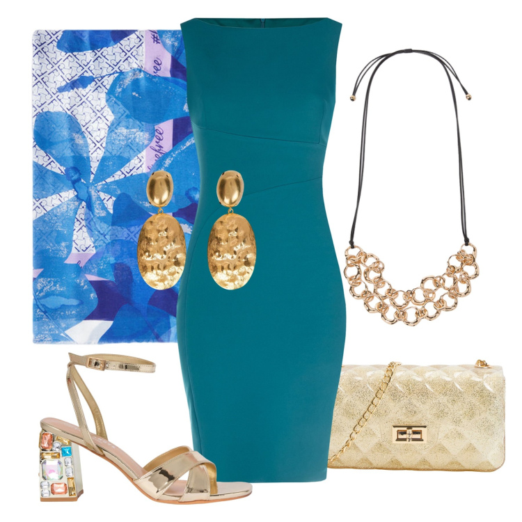 Outfit donna - Total look #2209547. Stile Chic per Serata fuori. Abbinamento con borse a tracolla, sandali gioiello, vestiti a tubino, stole, collane, orecchini.