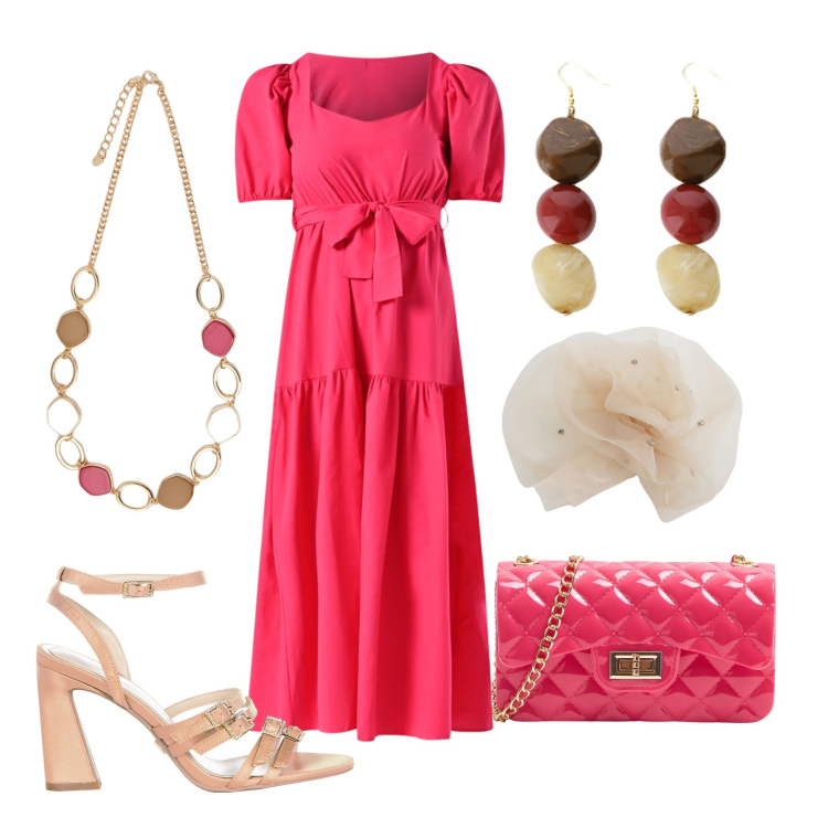 Outfit donna - Total look #2209554. Stile Boho per Serata fuori. Abbinamento con borse a tracolla, sandali col tacco, vestiti lunghi, orecchini, foulard, collane.