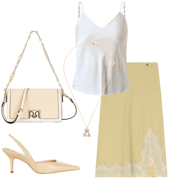 Outfit donna - Total look #2209568. Stile Bon Ton per Cerimonia. Abbinamento con top, décolleté, borse a tracolla, ciondoli, gonne longuette.