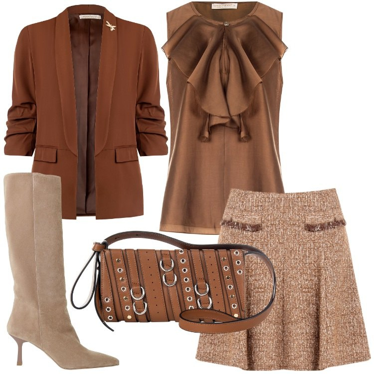 Outfit donna - Idee per l\'autunno. Stile Trendy per Ufficio. Abbinamento con minigonne, borse a spalla, bluse, blazer, stivali.