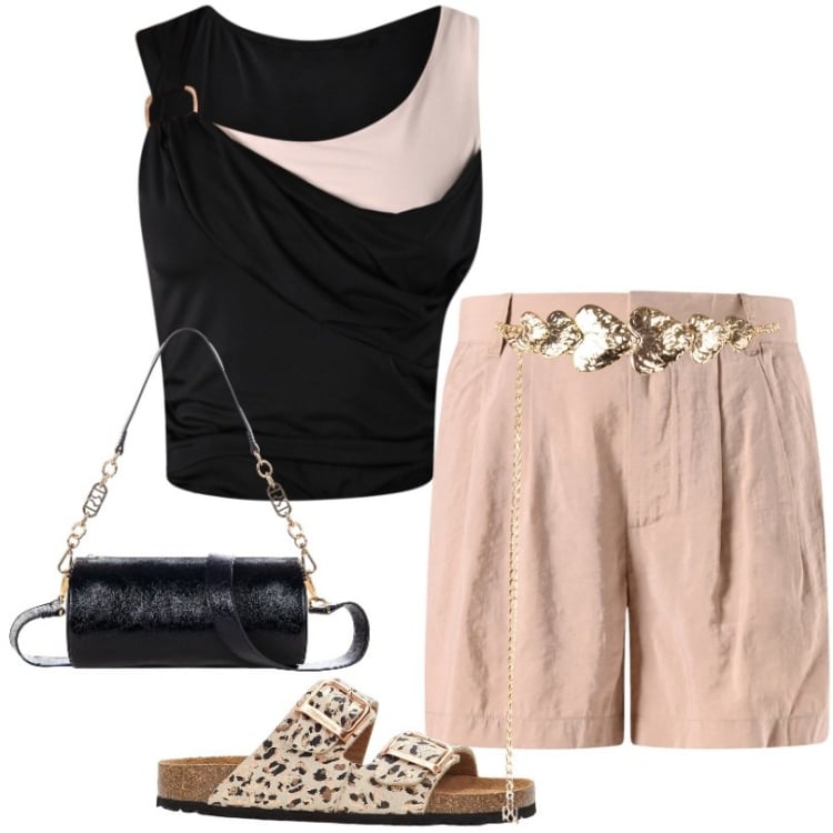 Outfit donna - Cintura Cuori. Stile Casual per Tutti i giorni. Abbinamento con ciabatte, cinture, top, shorts, borse a mano.