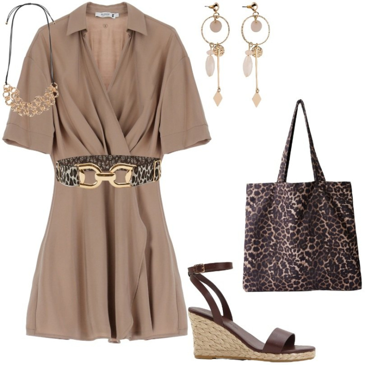 Outfit donna - splendido vestito tonalità di tendenza. Stile Casual per Tutti i giorni. Abbinamento con sandali, orecchini, cinture, shopping bag, vestiti corti, collane.