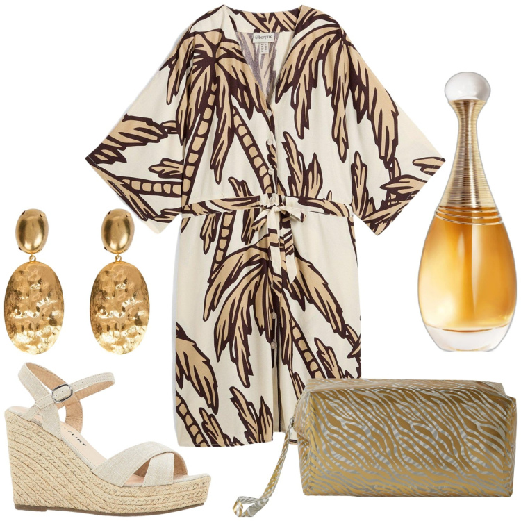 Outfit donna - Total look #2209599. Stile Casual per Tutti i giorni. Abbinamento con vestiti corti, sandali, profumi, pochette, orecchini.
