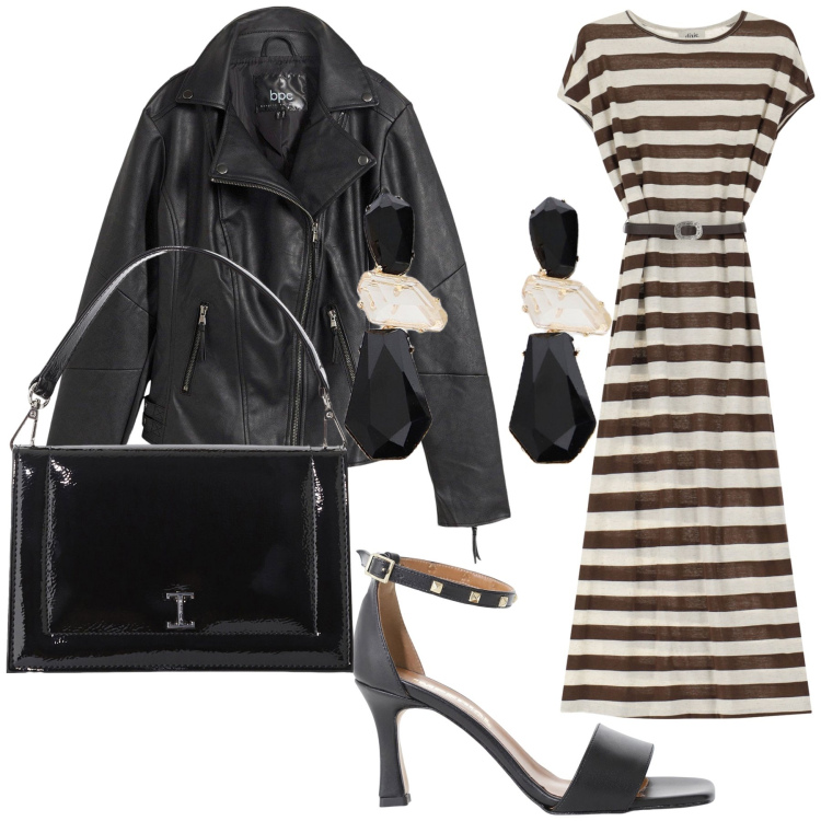 Outfit donna - Il chiodo di settembre. Stile Chic per Ufficio. Abbinamento con blazer, borse a tracolla, sandali col tacco, vestiti midi/longuette, orecchini.