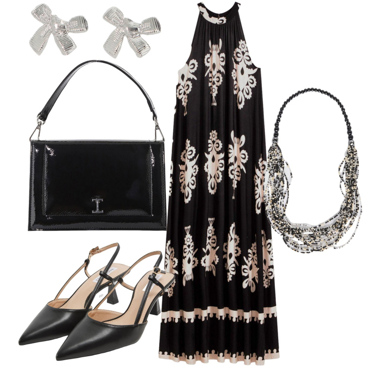Outfit donna - Semplice e ma chic. Stile Boho per Tutti i giorni. Abbinamento con vestiti, sabot, borse a tracolla, orecchini, collane.