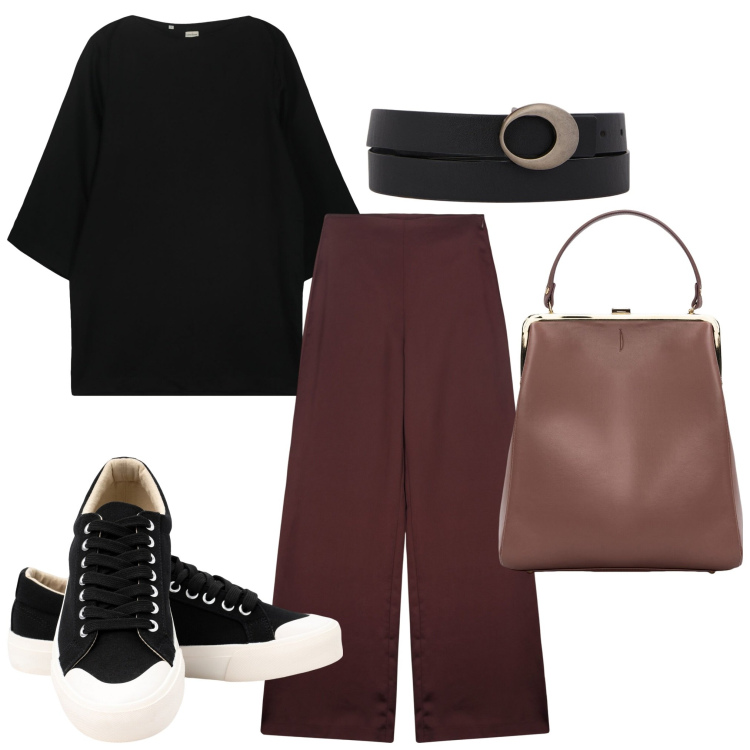 Outfit donna - Doppelganger. Stile Casual per Tutti i giorni. Abbinamento con borse a spalla, cinture, vestiti corti, sneakers, pantaloni a palazzo.