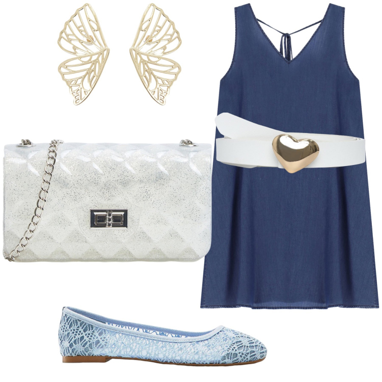 Outfit donna - La cintura col cuore sull abito fresco. Stile Urban per Tutti i giorni. Abbinamento con ballerine, borse a tracolla, cinture, vestiti corti, orecchini.