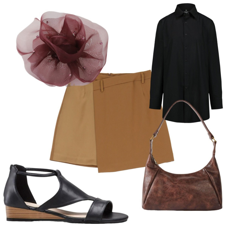 Outfit donna - Total look #2209731. Stile Trendy per Tutti i giorni. Abbinamento con sandali, borse a mano, minigonne, foulard, camicie.