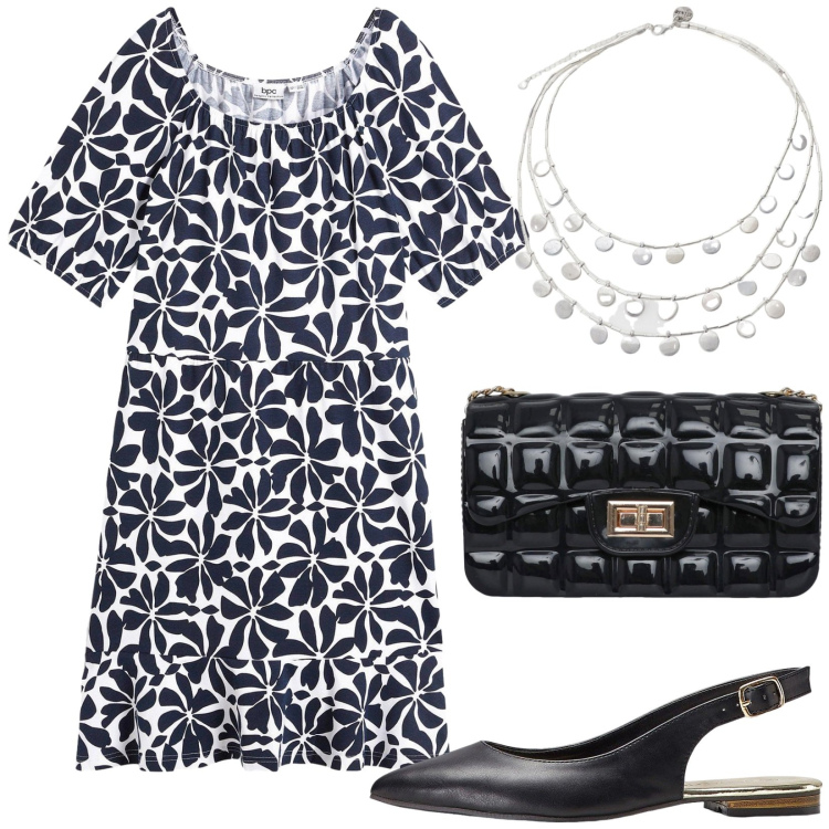 Outfit donna - Total look #2209732. Stile Casual chic per Tutti i giorni. Abbinamento con ballerine, vestiti midi/longuette, borse a tracolla, ciondoli.