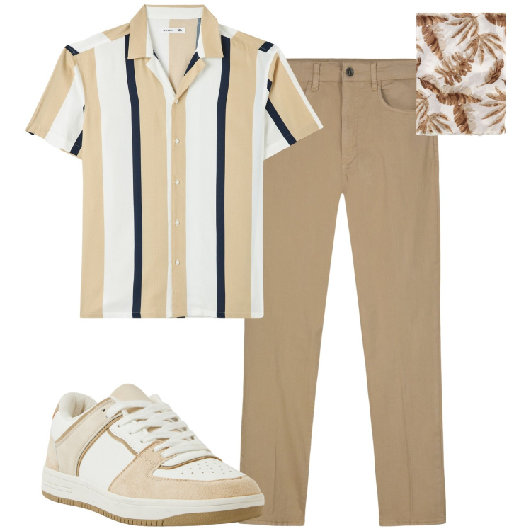 Outfit uomo - Total look #2209752. Stile Urban per Tutti i giorni. Abbinamento con camicie a manica corta, sneakers, sciarpe e foulard, pantaloni.