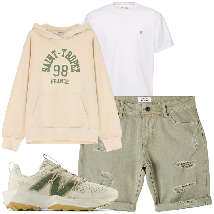 Outfit uomo - Total look #2209753. Stile Casual per Tutti i giorni. Abbinamento con bermuda, sneakers, felpe con cappuccio, t-shirt.