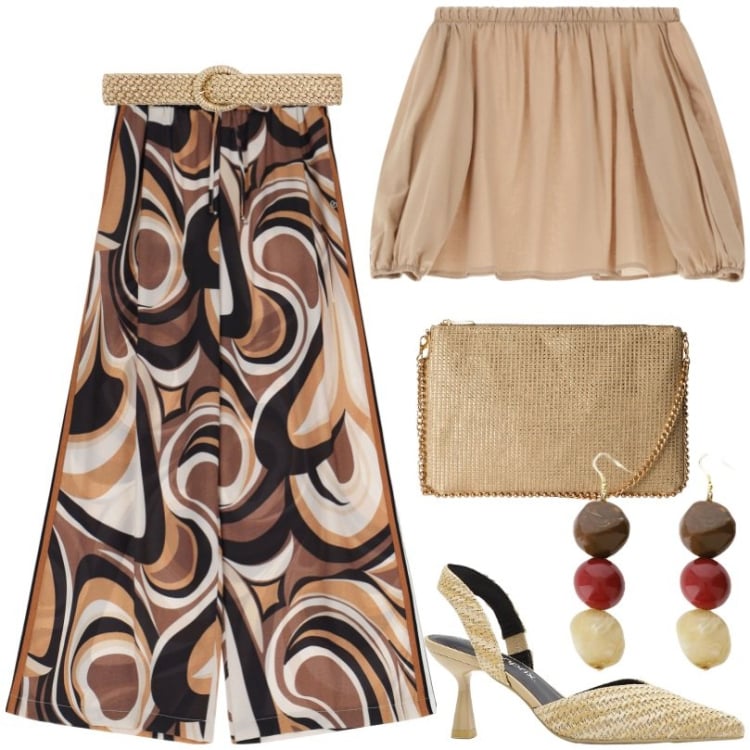 Outfit donna - outfit please. Stile Trendy per Tutti i giorni. Abbinamento con décolleté, borse a tracolla, cinture, pantaloni, camicie, orecchini.
