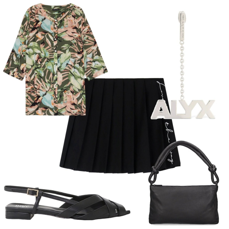 Outfit donna - Total look #2209759. Stile Trendy per Tutti i giorni. Abbinamento con minigonne, sandali, camicie, borse a spalla, orecchini.