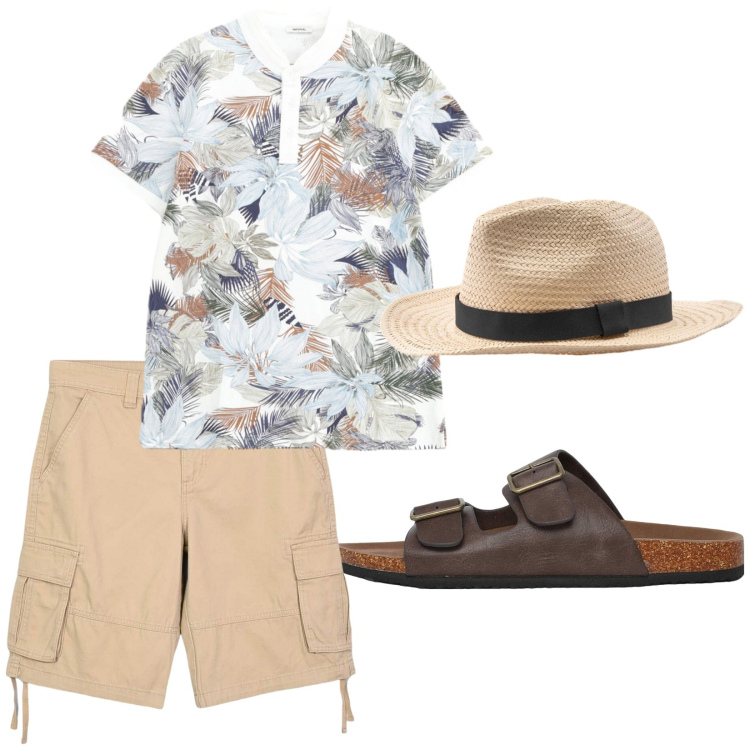 Outfit uomo - Viaggiare comodi. Stile Casual per Tutti i giorni. Abbinamento con bermuda, sandali, polo, cappelli.
