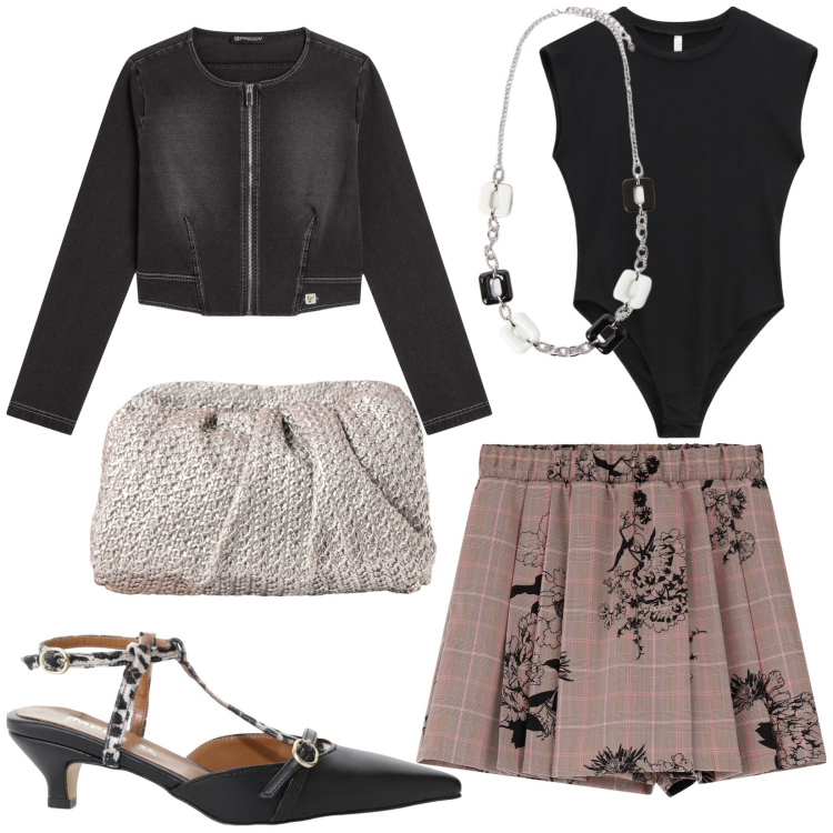 Outfit donna - Total look #2209788. Stile Chic per Serata fuori. Abbinamento con gonne, décolleté, top, clutch, blazer, collane.