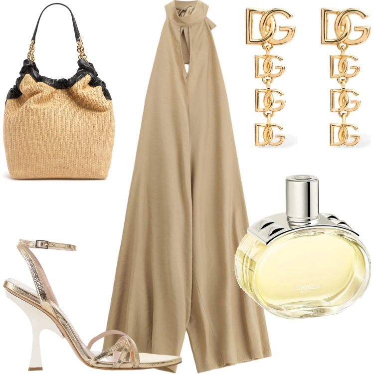 Outfit donna - Total look #2209791. Stile Casual per Serata fuori. Abbinamento con profumi, tute, sandali col tacco, orecchini, borse tote.