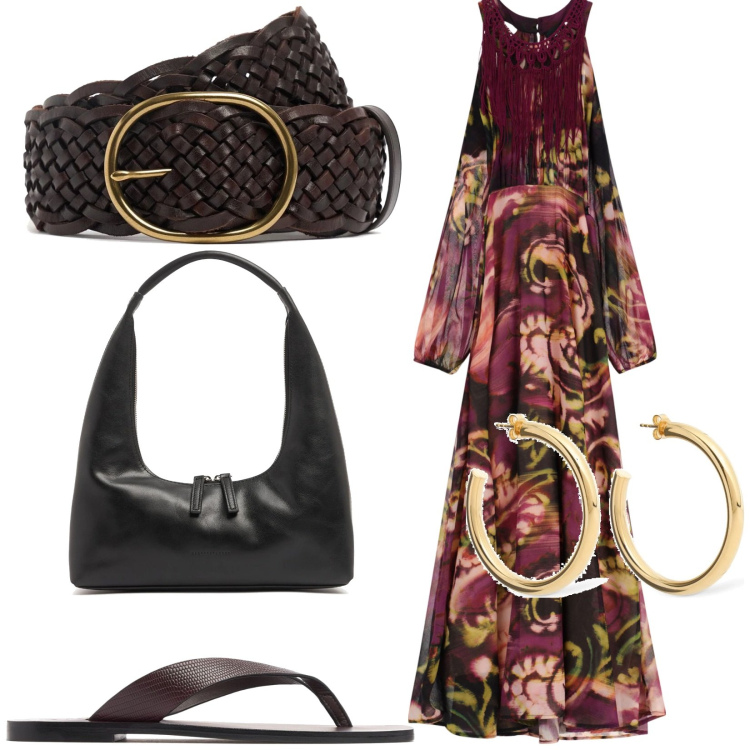 Outfit donna - Total look #2209798. Stile Casual chic per Tutti i giorni. Abbinamento con vestiti lunghi, orecchini, cinture, borse a spalla, infradito.