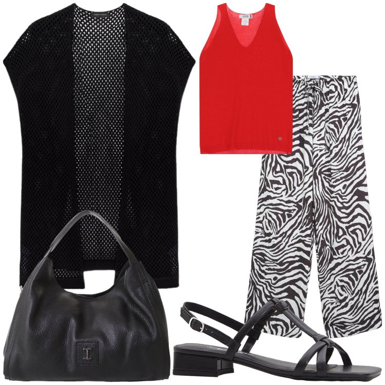 Outfit donna - Total look #2209804. Stile Basic per Tutti i giorni. Abbinamento con sandali col tacco, pantaloni, top, pochette, cardigans.