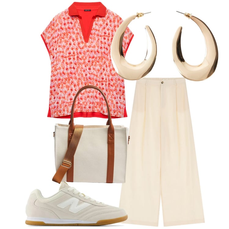 Outfit donna - Total look #2209805. Stile Basic per Tutti i giorni. Abbinamento con orecchini, shopping bag, sneakers, pantaloni, bluse.