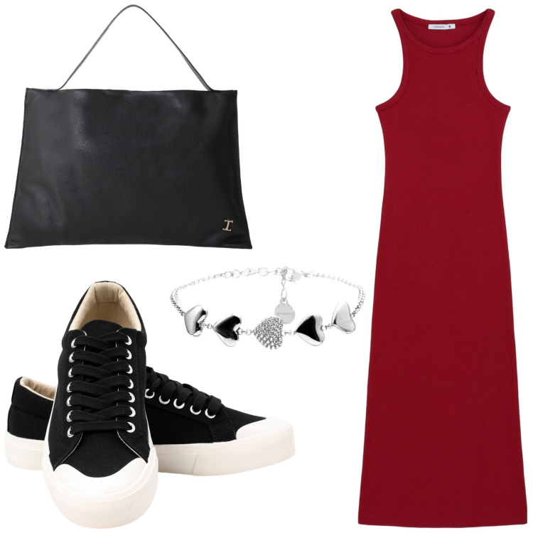 Outfit donna - Total look #2209839. Stile Basic per Tutti i giorni. Abbinamento con vestiti lunghi, borse a spalla, braccialetti, sneakers.