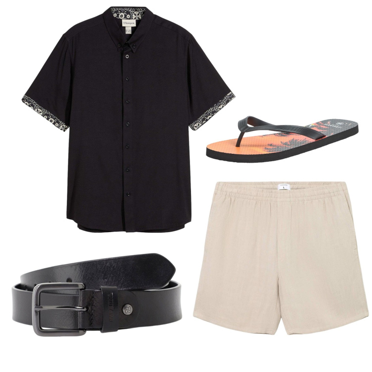 Outfit uomo - Pomeriggio. Stile Casual per Tutti i giorni. Abbinamento con camicie a manica corta, sandali, pantaloni corti, cinture.