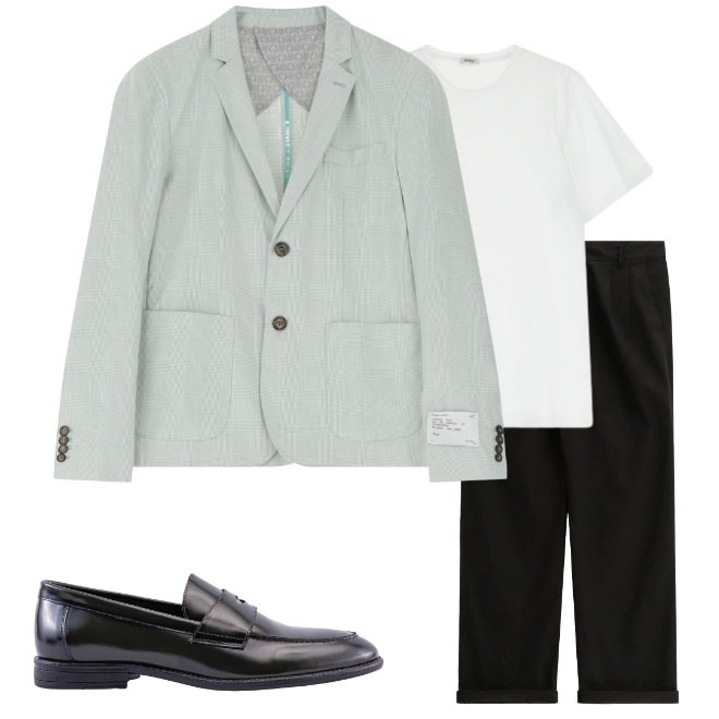 Outfit uomo - Blazer e mocassino. Stile Business/Elegante per Tutti i giorni. Abbinamento con giacche, pantaloni, t-shirt, scarpe stringate.