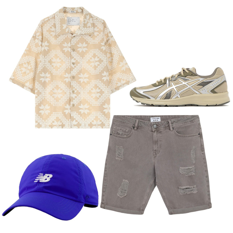 Outfit uomo - Casual day. Stile Casual per Tutti i giorni. Abbinamento con bermuda, cappelli con visiera, camicie a manica corta, sneakers.