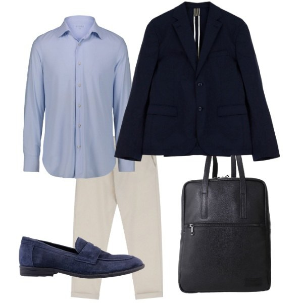 Outfit uomo - Sottile Seduzione. Stile Casual per Serata speciale. Abbinamento con pantaloni chino, giacche, borse sportive, camicie, scarpe stringate.