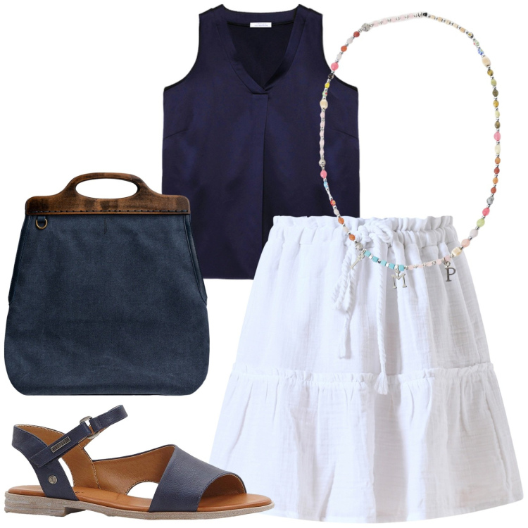 Outfit donna - Total look #2209896. Stile Bon Ton per Tutti i giorni. Abbinamento con sandali, gonne, collane, top, borse a tracolla.