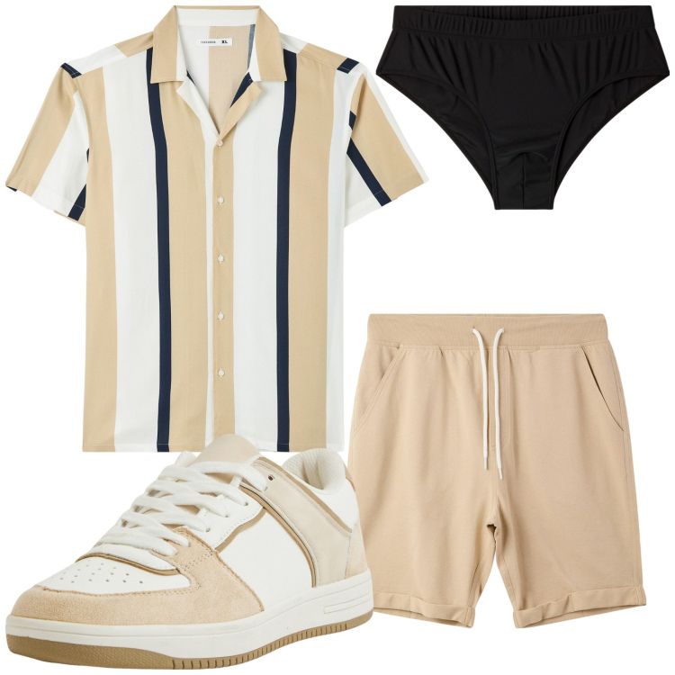 Outfit uomo - Total look #2209907. Stile Casual per Tutti i giorni. Abbinamento con camicie a manica corta, pantaloni corti, costumi, sneakers.
