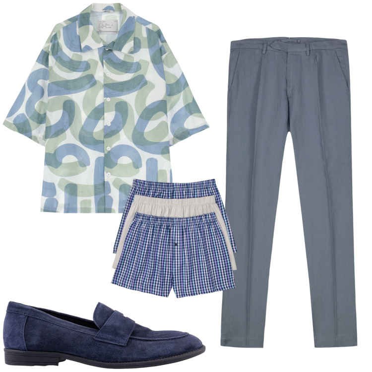 Outfit uomo - Total look #2209924. Stile Casual per Tutti i giorni. Abbinamento con boxer, camicie a manica corta, pantaloni, scarpe stringate.