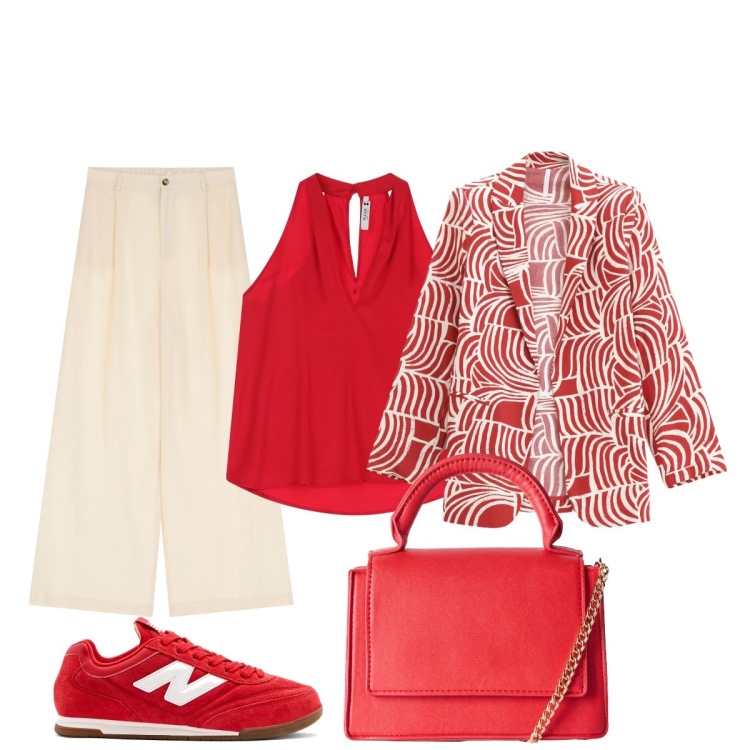 Outfit donna - Total look #2209949. Stile Casual chic per Tutti i giorni. Abbinamento con borse a tracolla, sneakers, top, blazer, pantaloni.