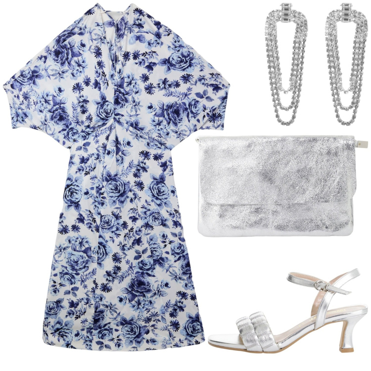 Outfit donna - Total look #2209983. Stile Casual chic per Serata fuori. Abbinamento con vestiti lunghi, orecchini, sandali col tacco, borse a tracolla.