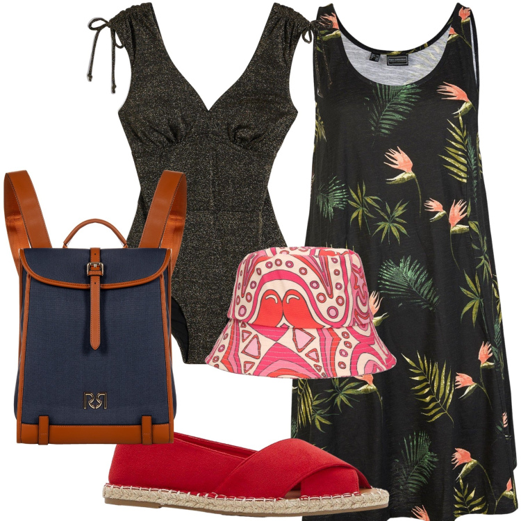 Outfit donna - Verso il mare. Stile Trendy per Mare. Abbinamento con vestiti da spiaggia, espadrillas, costumi interi, zaini, cappelli.