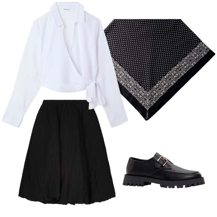 Outfit donna - Total look #2210052. Stile Preppy per Scuola/Università. Abbinamento con mocassini, camicie, gonne longuette, foulard.
