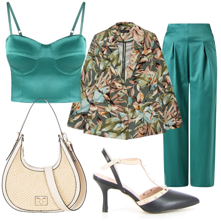 Outfit donna - Il top Verde smeraldo. Stile Chic per Serata fuori. Abbinamento con pantaloni, canottiere, borse a mano, blazer, sandali in pelle.