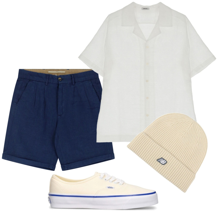 Outfit uomo - Total look #2210080. Stile Casual per Mare. Abbinamento con berretti, bermuda, camicie a manica corta, sneakers.