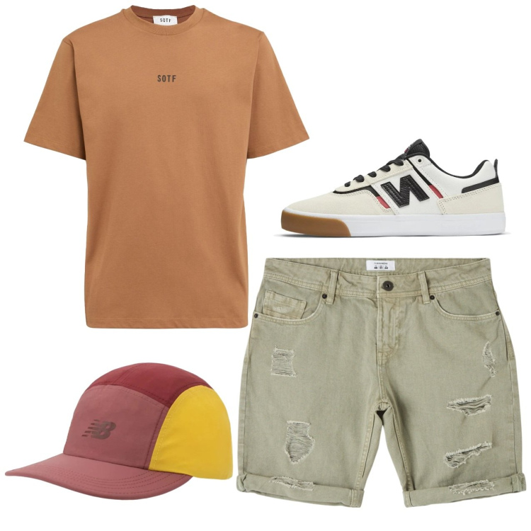 Outfit uomo - Sportivo. Stile Casual per Tutti i giorni. Abbinamento con bermuda, sneakers, cappelli con visiera, t-shirt.
