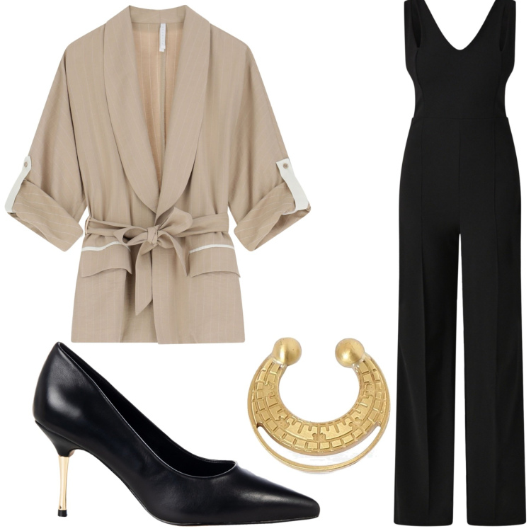 Outfit donna - Glamour. Stile Bon Ton per Serata fuori. Abbinamento con décolleté, tute, blazer, orecchini.